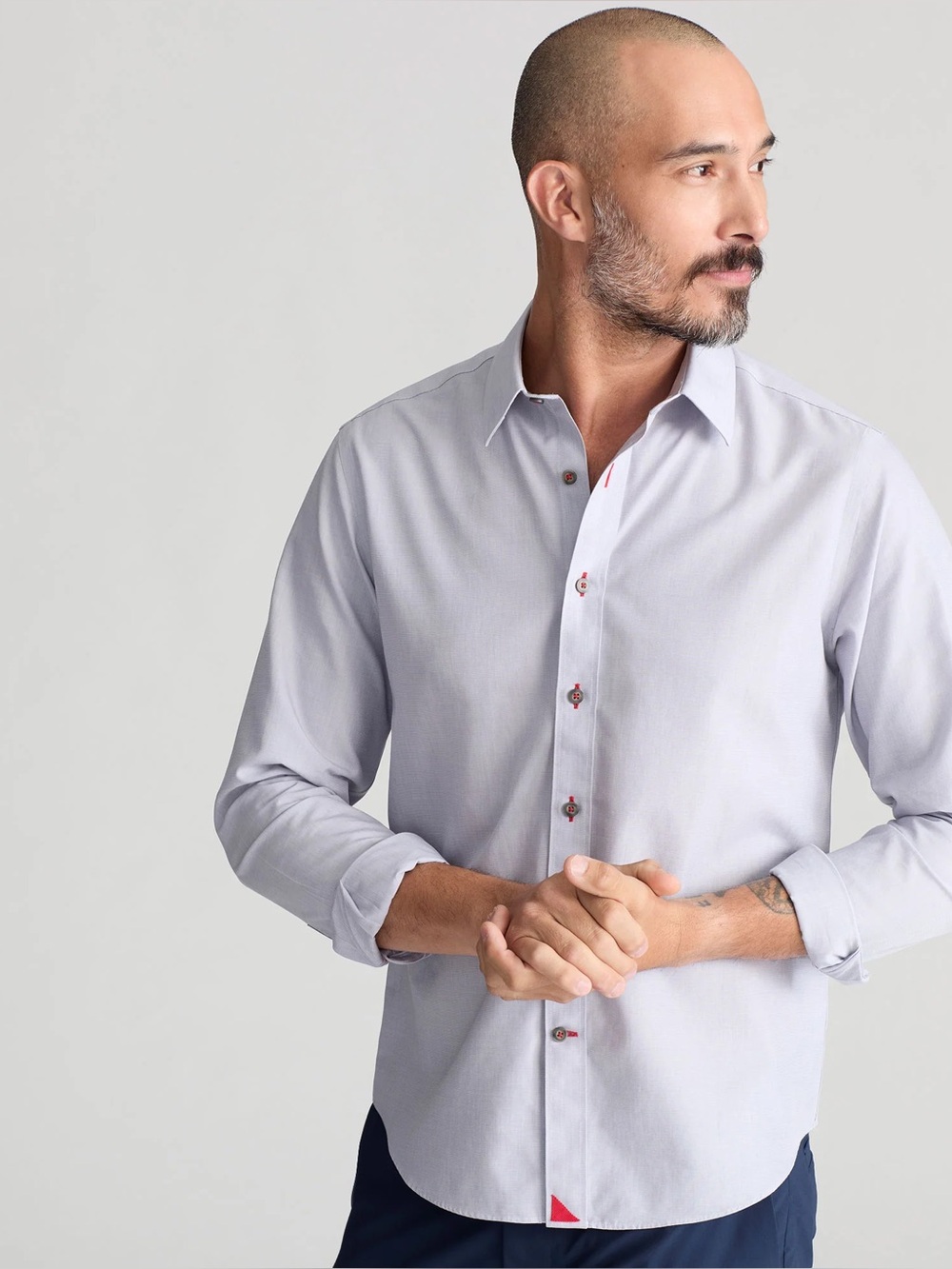 UNTUCKit mens L Large light grey slim fit rubican button up casual shirt EUC